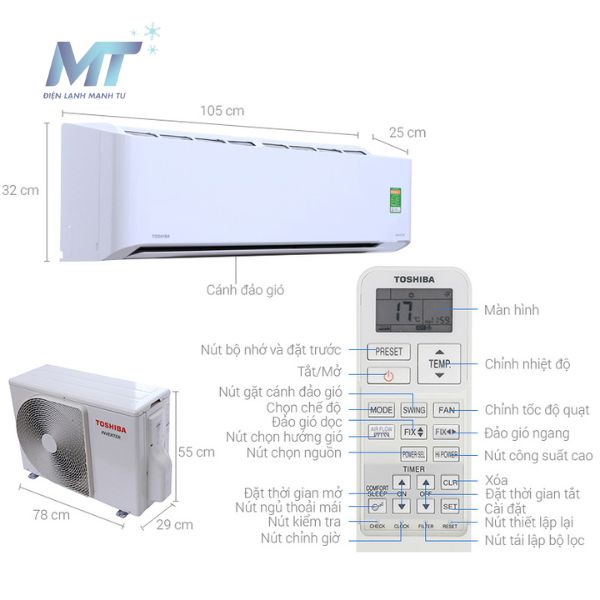 Điều hòa Toshiba Inverter 2.5 HP RAS-H24S4KCV2G-V tình trạng 99%